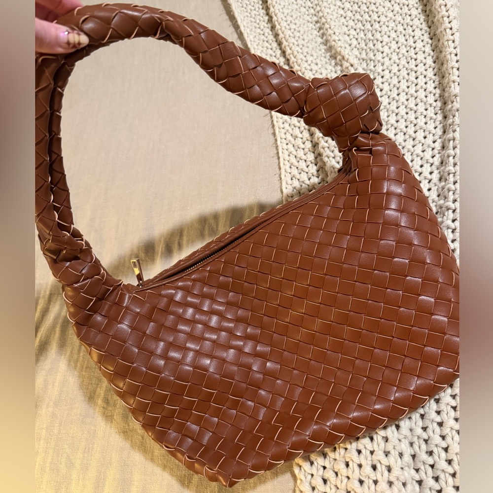 A New Day Slouchy Brown Woven Leather Shoulder Bag